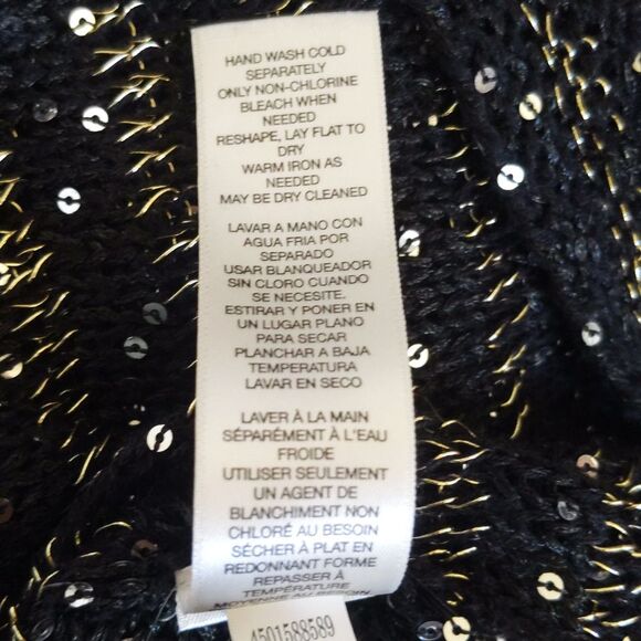 Chico's black & gold stripe open knit sweater, sequins, sheer, 3/4 sleeve 2 (12) - Picture 8 of 10